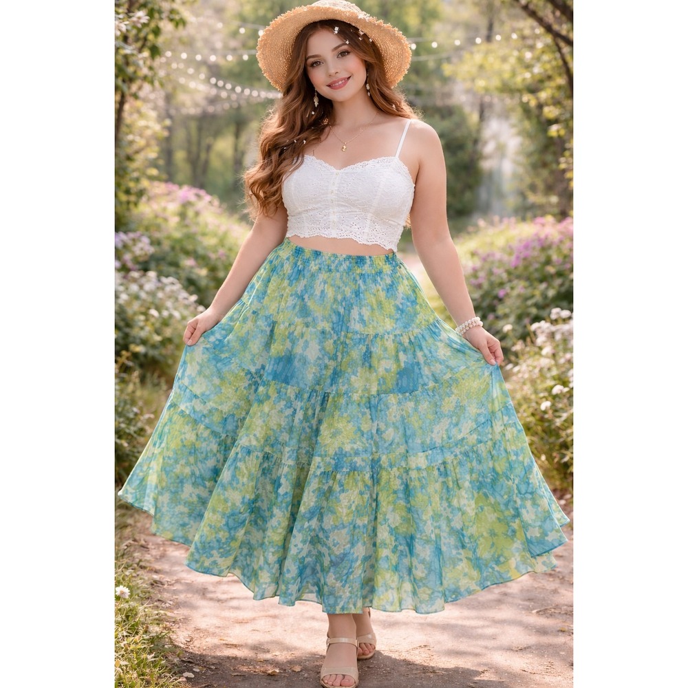 Whimsy Boho-chic Retro Y2K Tropical Flare SKIRT Ruby Rd Size 16 Lined Full